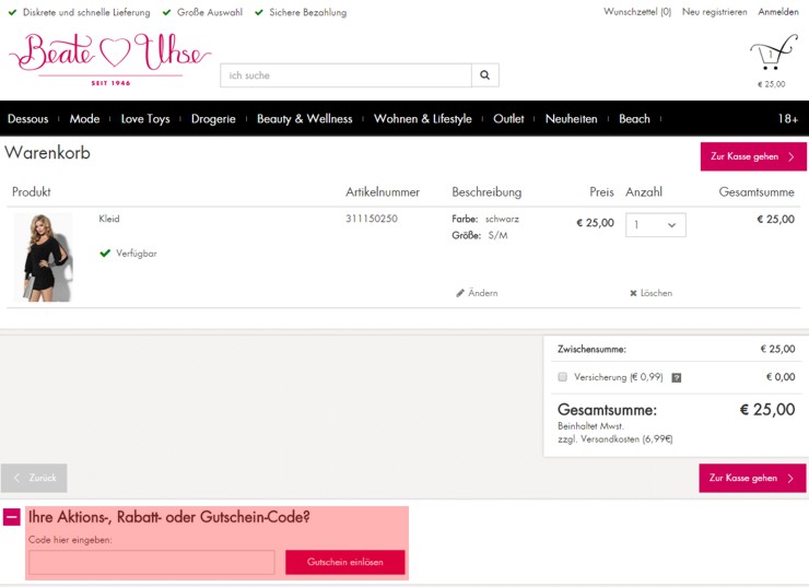 wo muss ein beate-uhse.at Gutscheincode eingeloest werden