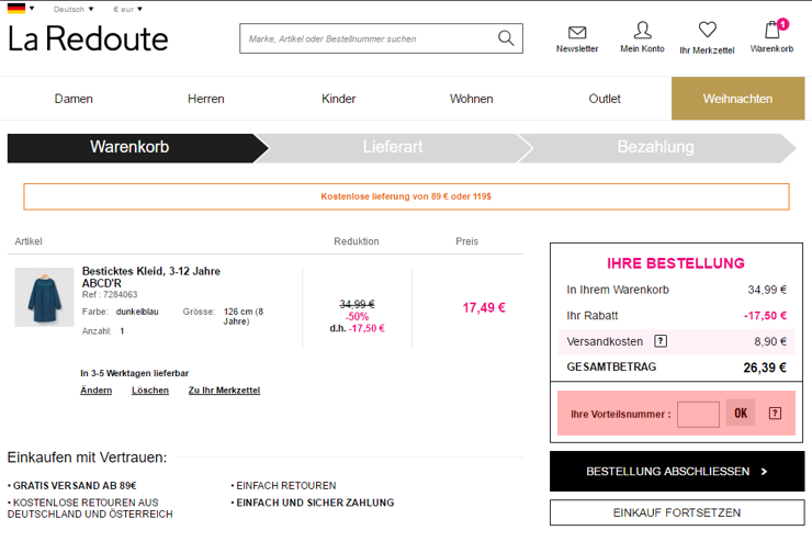 wo muss ein laredoute.com Gutscheincode eingeloest werden