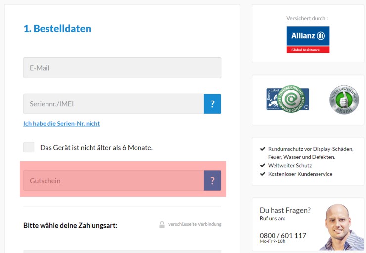 Wo muss ein schutzklick.at Gutscheincode eingegeben werden