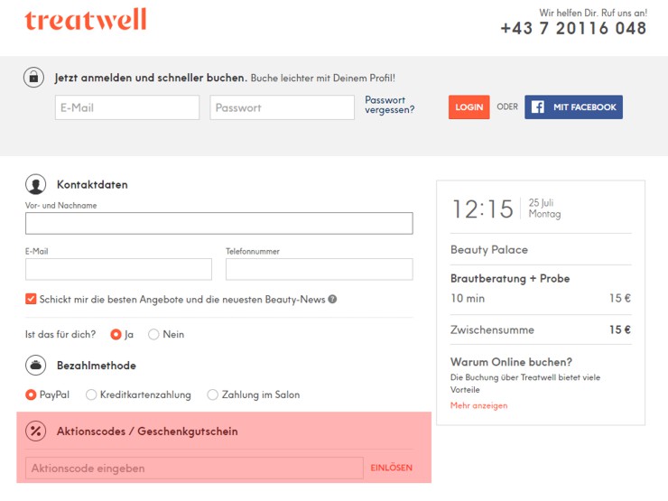 Wo muss ein treatwell.at Gutscheincode eingelöst werden