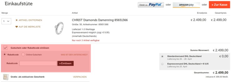 wie ist ein christ.de Gutscheincode eingeloest werden