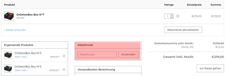 wie ist ein DrDetoxBox Gutscheincode einzulösen