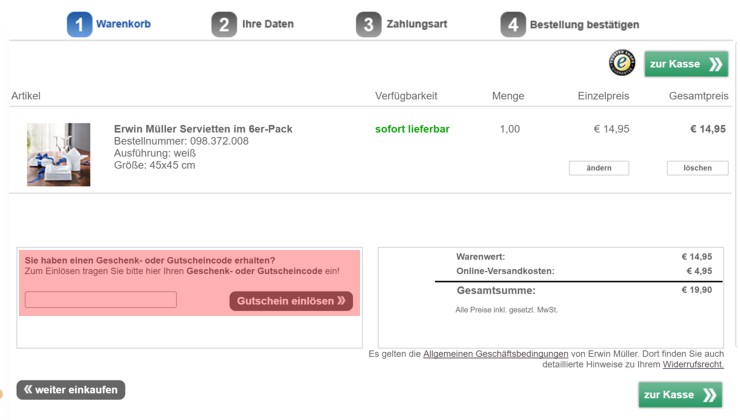 Wie ist ein Erwin Mueller Gutscheincode eingelöst?