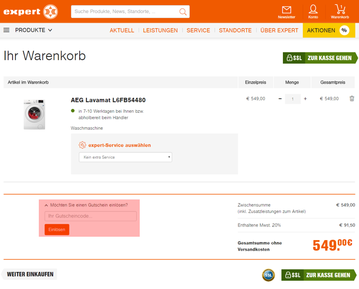 Wo muss ein expert.at Gutscheincode eingelöst werden