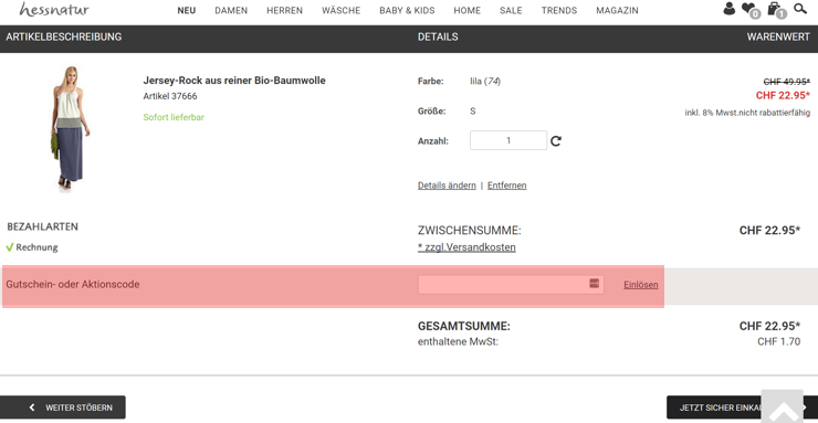 Wie wird ein hessnatur bei Gutscheincode eingelöst