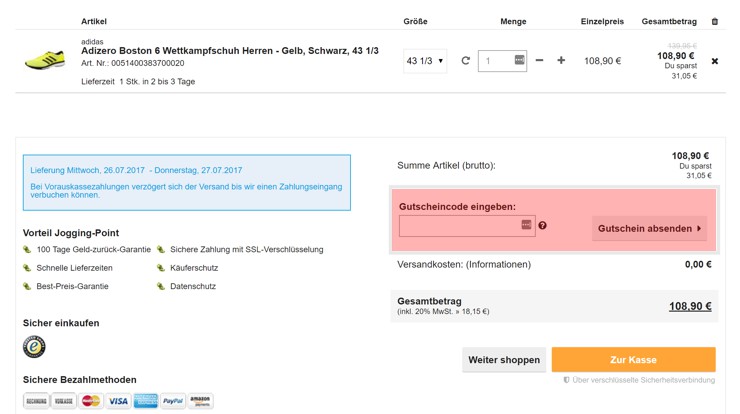 Wie ist ein Jogging-Point-Gutscheincode einzulösen?