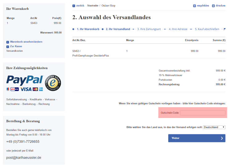 Wo muss ein karlhaeussler.de Gutscheincode eingelöst werden