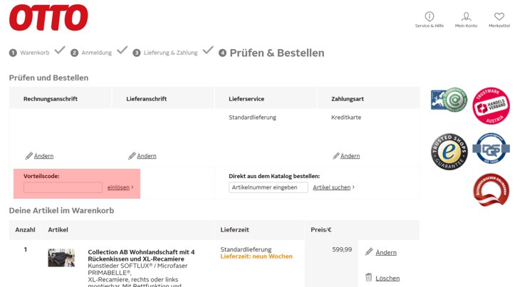 Wie ist ein Otto Versand Vorteilscode einzulösen?