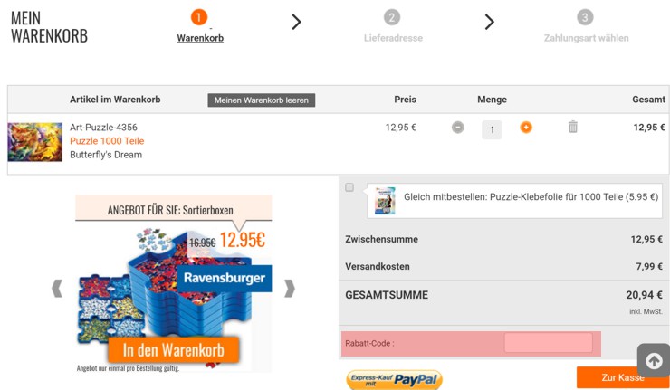 wo muss ein puzzle.at Gutscheincode eingeloest werden
