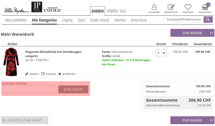 Wie wird eine Ulla Popken bei Gutscheincode eingelöst