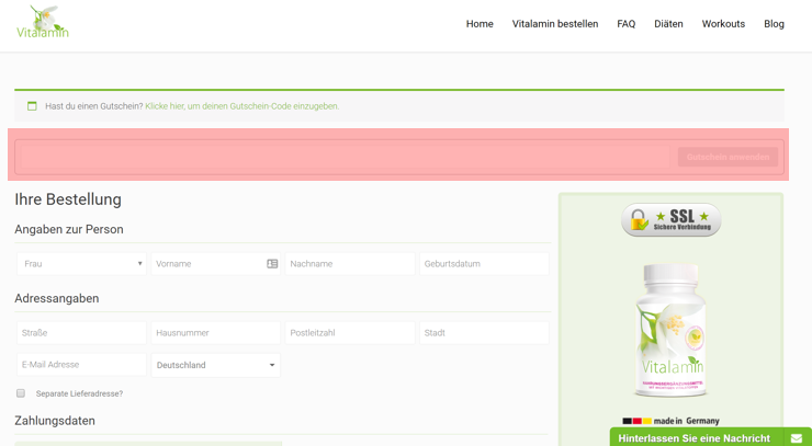 wo muss ein vitalamin.com Gutscheincode eingeloest werden