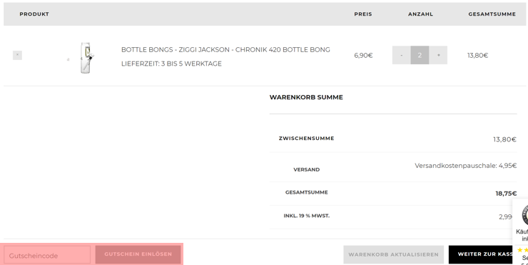 wo muss ein weedo Gutscheincode eingeloest werden