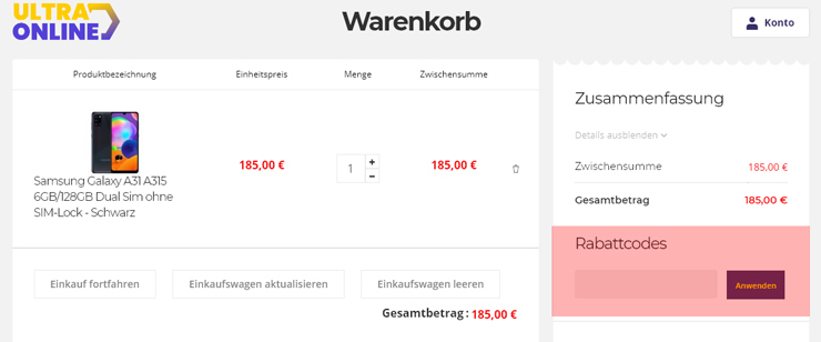 wie ist ein Ultraonlinede Gutscheincode einzulösen